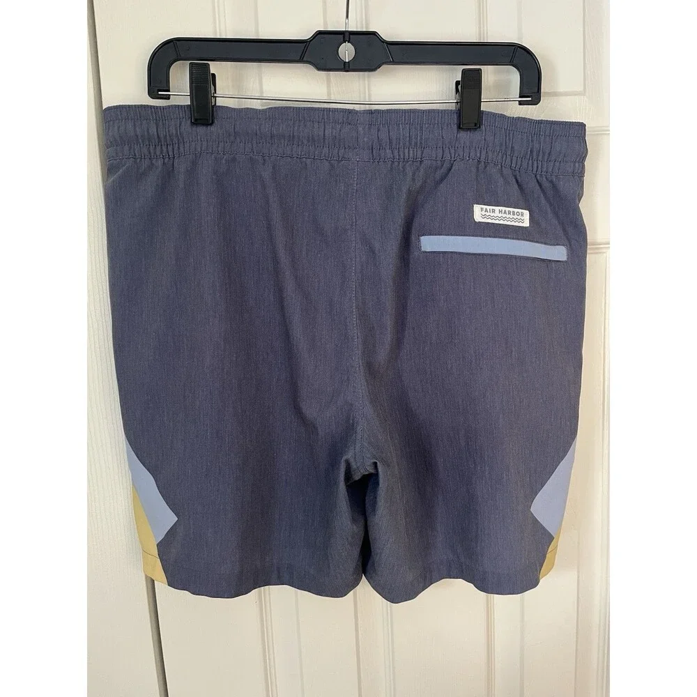 Fair Harbor Shorts Mens Medium Blue Lined Swim Trunks Stretch Colorblock Striped